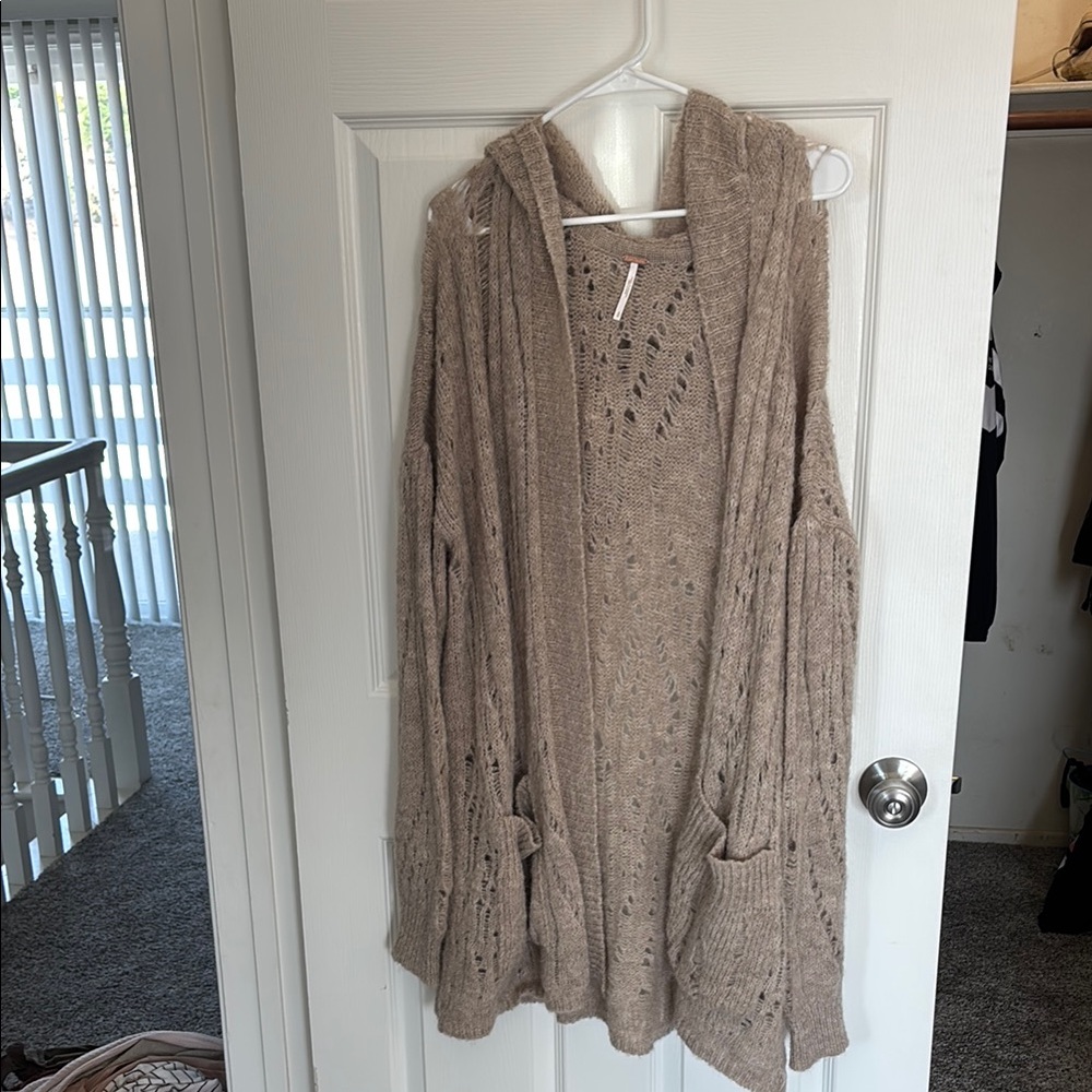 Free People Tan Chunky Knit Cardigan Sweater